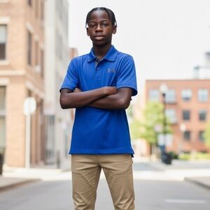 Boys Under Armour Polo Shirt Size 7 Blue Gray